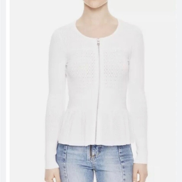 SANDRO stanislav Cardigan white sweater Women long sleeves size Medium Top Zipup - Picture 1 of 9